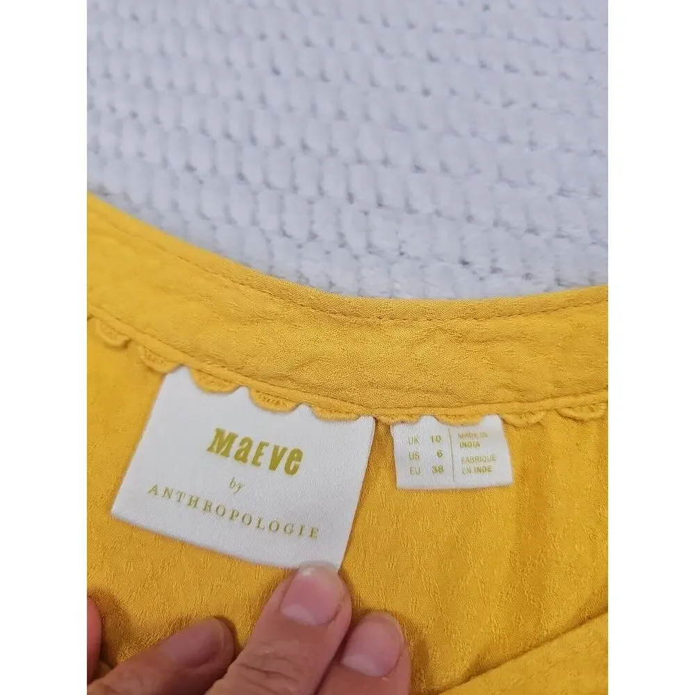 Maeve Shirt Womens 6 Boswell Peasant Blouse Mustard Yellow Anthropologie - Picture 4 of 7